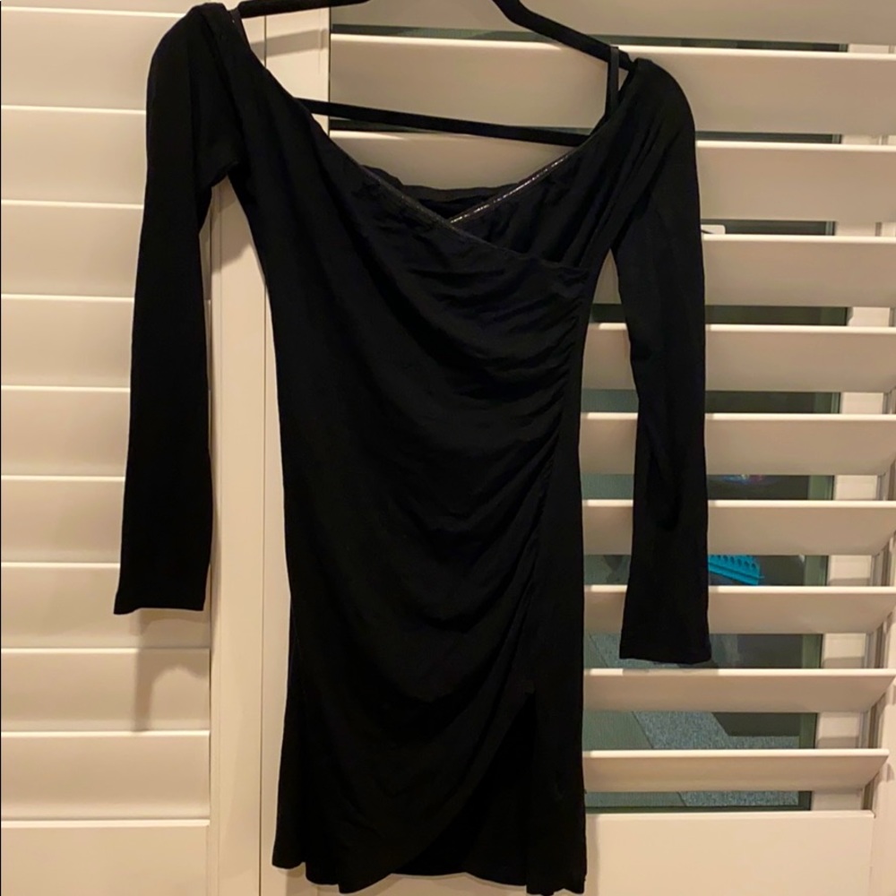 Black off shoulder mini dress